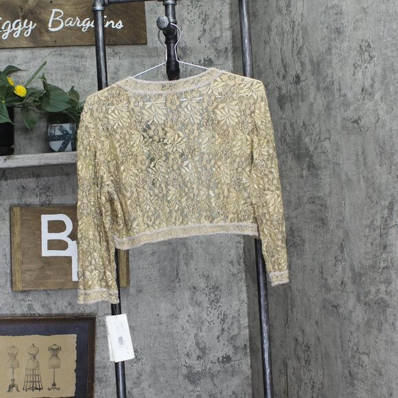 Stemay Womens Embellished Short Evening Pearl Evening Jacket Champagne Gold 14 - Picture 2 of 5